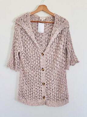 NWT POL Open-Knit Short-Sleeve Cardigan in Blush